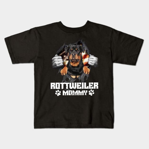 Rottweiler Mommy Paws Dog Lovers Happy Mother's Day Kids T-Shirt by cyberpunk art